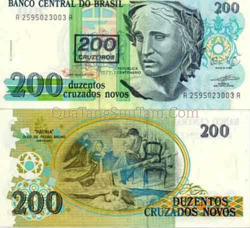 BRAZIL 200 CRUZEROS ON 200 CRUZADOS 1990 UNC_35K